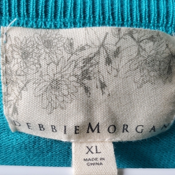 Debbie Morgan Teal Blue Ruffle Cardigan Sweater NWT XL - Picture 2 of 9